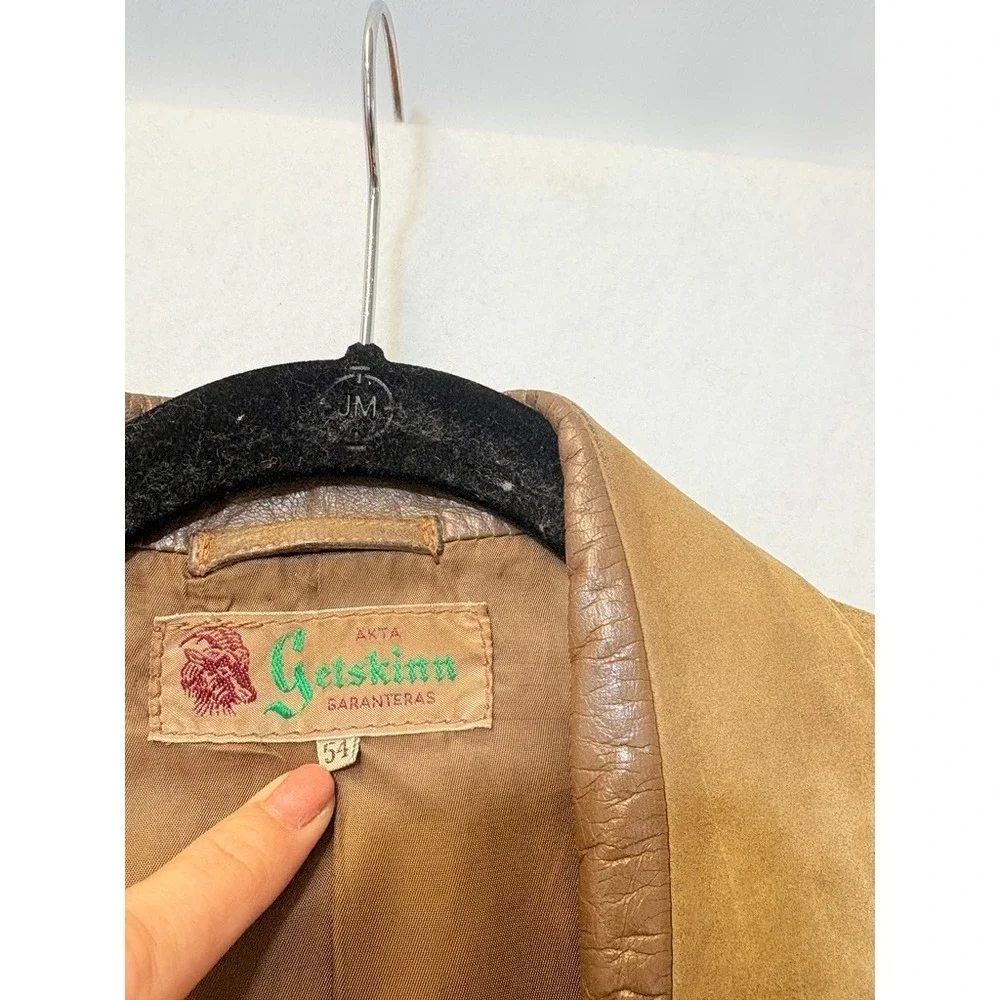 Vintage Akta Getskinn Swedish Suede Leather Chore Jacket Tan Brown Mens 54 L - Picture 3 of 6